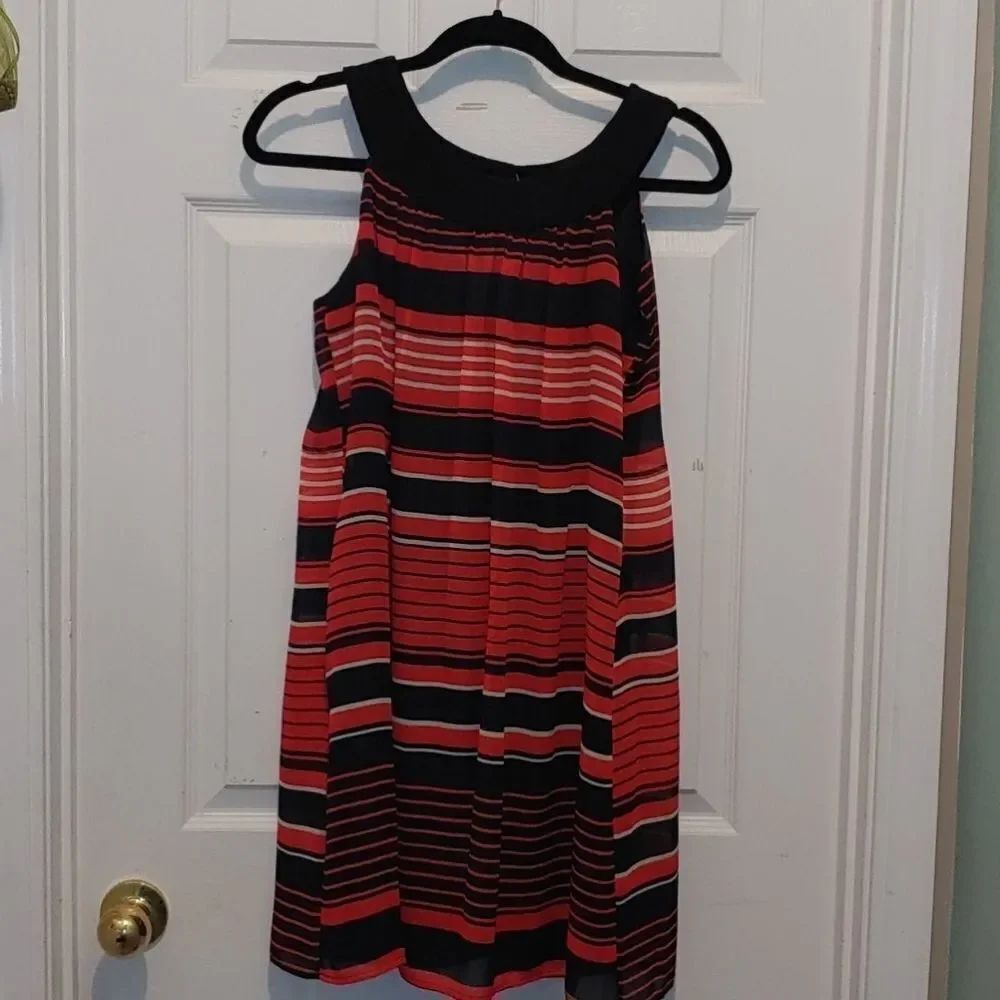 Enfocus Petites red black striped dress Sz 6P NWT